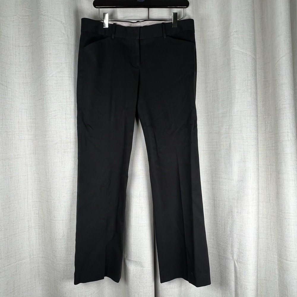 Theory Black Flat Front Straight Leg Flare Dress Pants Trousers Women's 8 Cotton